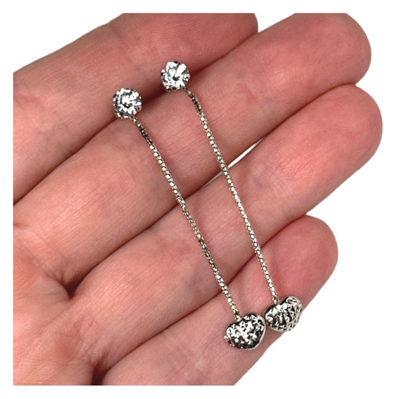 18KT SOLID WHITE GOLD RHODIUM HEART DANGLE EARRING ENHANCERS W/ FREE 14KT STUDS - Picture 13 of 13